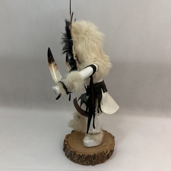 Vintage Hand Crafted Signed Sun Face Kachina Doll on Wood Base 12" Tall - Picture 3 of 6